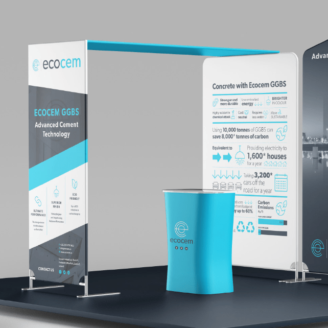 Mockup of event stand with Ecocem branding