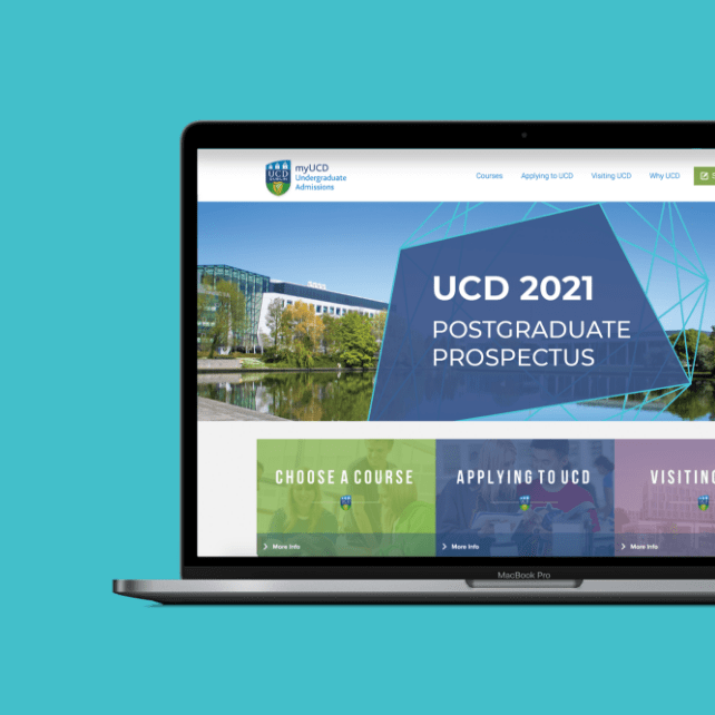 UCD Digital web banner displayed on macbook