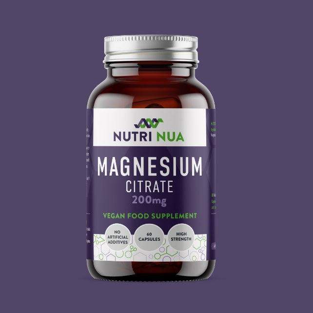 Nutri Nua magnesium citrate vitamin recyclable packaging on purple background