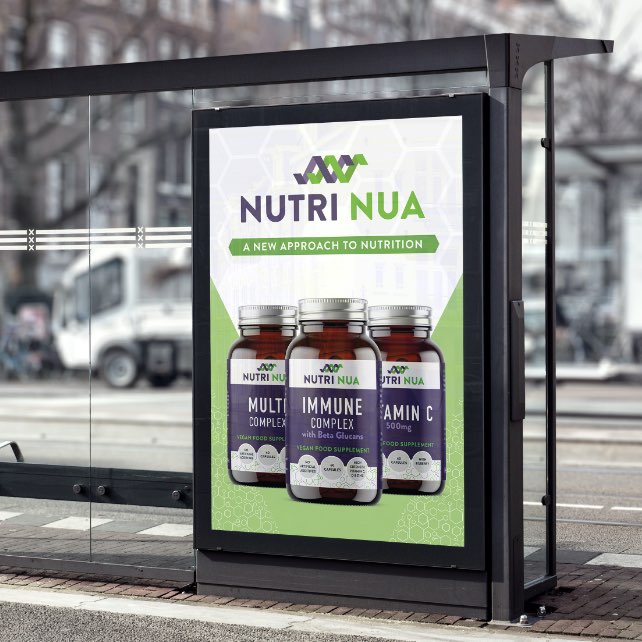 Nutri Nua vitamins poster design on outdoor bus shelter