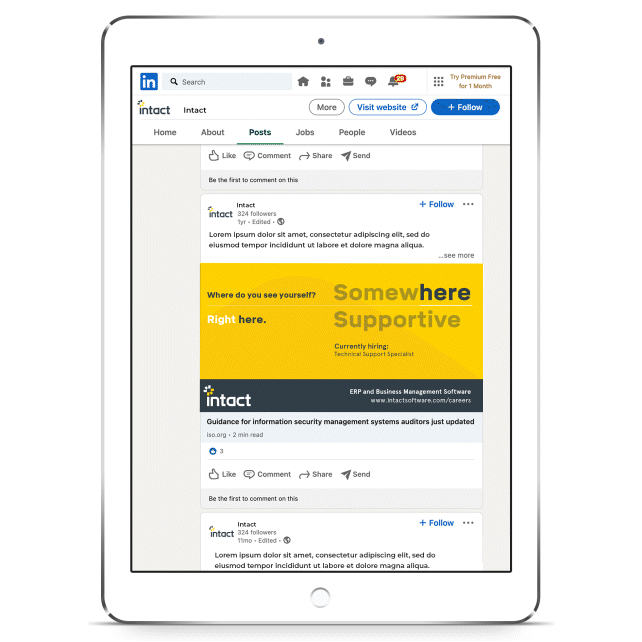 Intact Linked in page with advert on Ipad