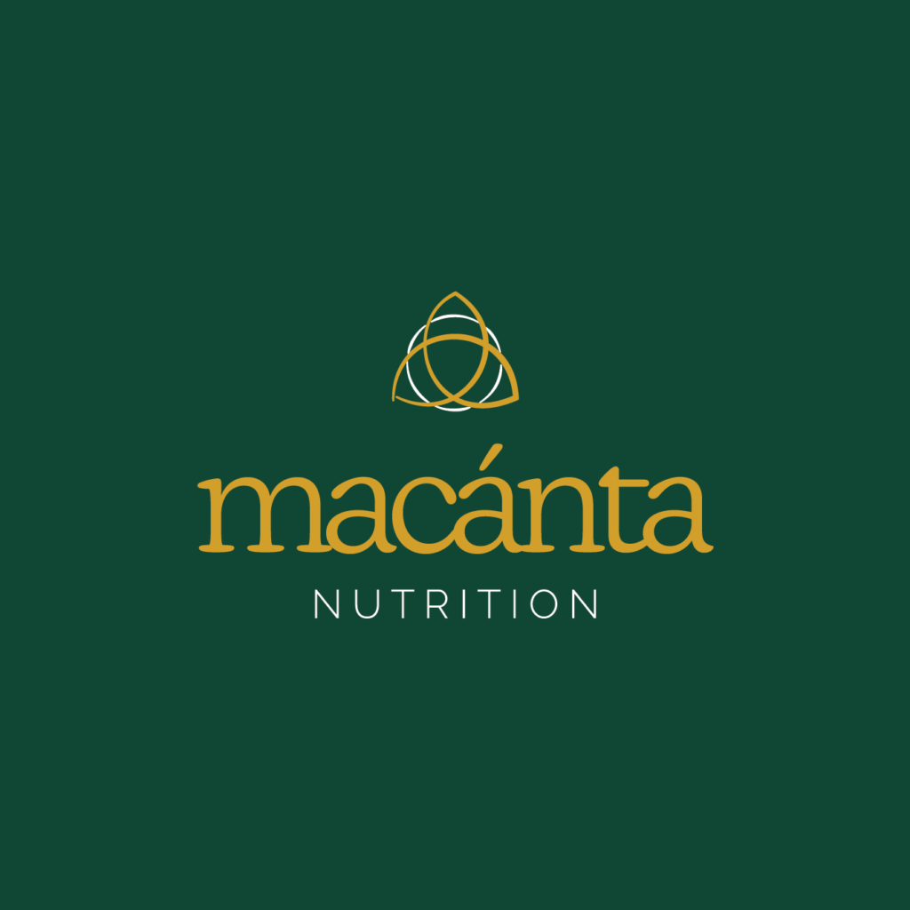 Macanta logo on dark green background